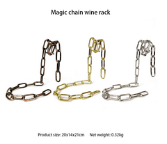 Magic chain wine rack in bronze, gold, and silver — stylish, space-saving bottle holder for home or gift