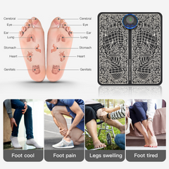 EMS foot massager with reflexology chart for foot pain, swelling, and tired feet relief
