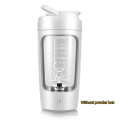 Portable electric protein shaker bottle with measurement markings, USB rechargeable, no powder box