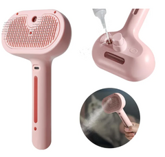 Pink pet grooming brush with mist spray, USB charging, for cats and dogs