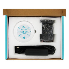 Foot spa massager with control panel and power adapter in box
