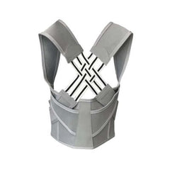 Gray posture corrector with adjustable straps and breathable design for back support
