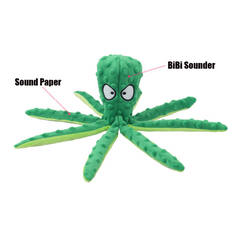 Green octopus plush toy with sound paper and BiBi sounder, fun gift for kids and families