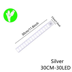 Silver 30cm USB LED strip light with 30 LEDs, slim 3.5cm width, ideal for home decor lighting