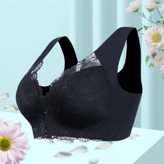 Black lace bra with floral background, elegant women's lingerie gift