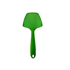 Green plastic slotted spatula for kitchen cooking and flipping food