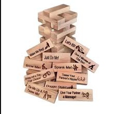 Funny wooden Jenga blocks with playful phrases for family game night gifts