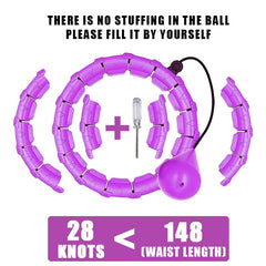 Purple adjustable waist training belt with 28 knots, fillable ball, and tool for custom fit