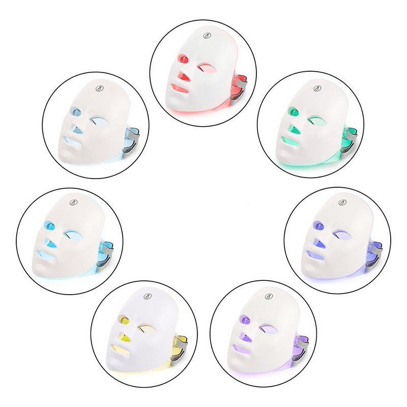LED face mask with 7 color therapy lights for skincare and beauty treatments