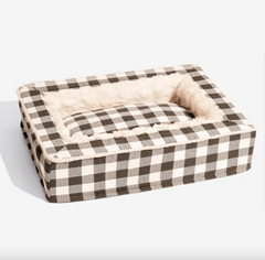 Cozy plaid pet bed with soft fleece lining, perfect for cats or small dogs