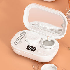 White portable contact lens case with digital timer and mirror, ideal for travel and daily use