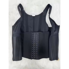 Black corset top with lace-up front and zipper sleeves, stylish women's fashion