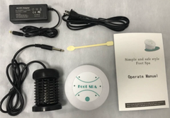 Foot spa with AC adapter, power cord, manual, and cleaning tool for home relaxation