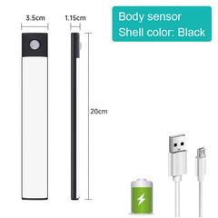 Compact black body sensor light with USB charging, 20cm long, ideal for home safety and gifts
