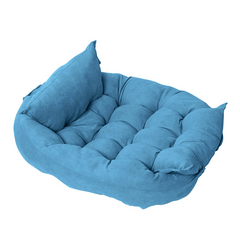 Blue plush pet bed with cozy cushioned design for cats and dogs