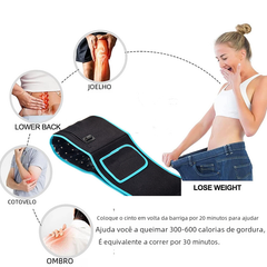 Black and blue waist trimmer belt for weight loss, lower back, knee, elbow, and shoulder pain relief