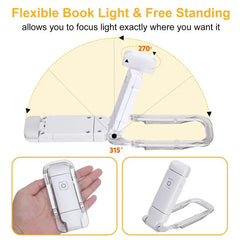 Flexible book light with 270° adjustable head and 315° stand, perfect for reading gifts