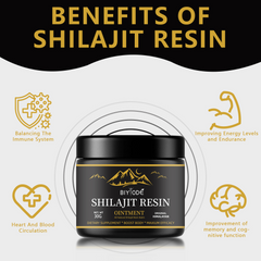 Shilajit Resin Ointment jar with benefits: immune support, energy, circulation, cognitive function