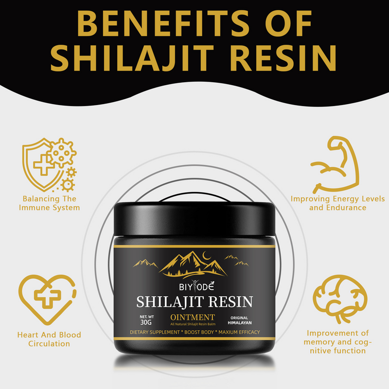 Shilajit Resin Ointment jar with benefits: immune support, energy, circulation, cognitive function