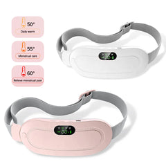 Heated waist belt for menstrual pain relief, 3 temp settings, pink & white, digital display