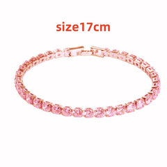 Pink crystal tennis bracelet, 17cm, rose gold tone, elegant gift for her