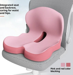 Pink ergonomic seat cushion for waist and hip support on office chair