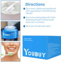 Youbuy Simply White teeth whitening powder with usage directions for bright, clean smile
