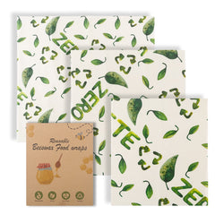 Reusable beeswax food wraps with green leaf and zero waste design, eco-friendly kitchen essentials
