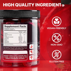 Vegan-friendly, non-GMO, gluten-free energy gummies with creatine, BCAAs, and B vitamins for strength and endurance