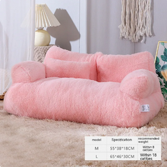 Pink fluffy pet sofa bed for cats, cozy small animal lounger with soft fur, perfect gift for pets