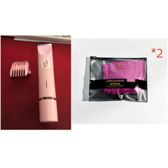 Pink electric hair trimmer with comb attachment and African bath sponge set