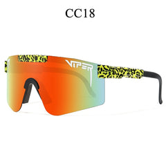 Viper CC18 sunglasses with leopard print arms and gradient orange-green lenses, stylish unisex eyewear