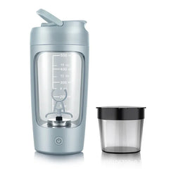 Portable electric protein shaker bottle with measurement markings and detachable blending cup