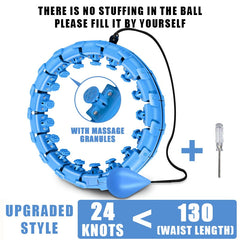 Blue massage waist trainer with 24 knots, self-fill design, and included screwdriver for home use
