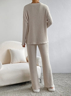 Cozy ribbed knit pajama set for comfortable lounging at home