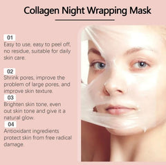 Collagen night wrapping face mask for glowing skin, pore minimizer, easy peel-off skincare treatment