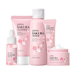 Japan Sakura skincare set with cleanser, toner, serum, eye cream & essence cream for glowing skin
