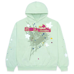Mint green hoodie with star and web graphic, fun gift for teens and kids