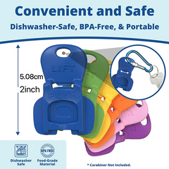 Colorful BPA-free key holders, dishwasher-safe, portable, with lift and push design, 2 inches tall