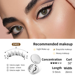 EM02 false eyelashes for exquisite makeup, 5-9mm length, 50° curl, perfect for dramatic eye look