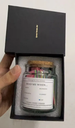 Color-coded verse jar in gift box, perfect for emotional support gifts