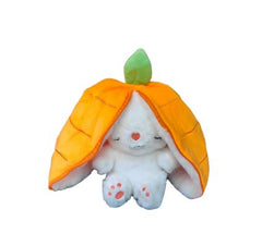 Cute white bunny plush toy with orange pumpkin hood, perfect family gift