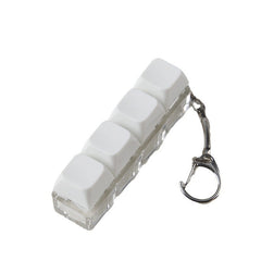 White keyboard keychain with clear base and metal clip, fun tech gift for family