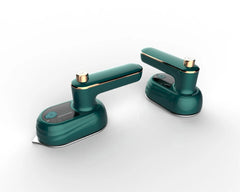 Emerald green handheld garment steamer with gold accents, perfect for wrinkle-free clothes