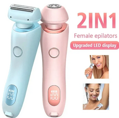 2-in-1 female epilator with LED display, pink and blue cordless hair removal tools for body and face