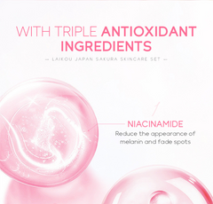 Laikou Japan Sakura Skincare Set with triple antioxidant ingredients, featuring niacinamide for brightening