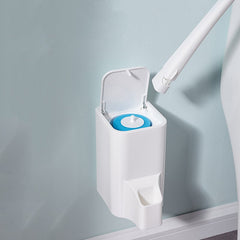 Wall-mounted toilet brush holder with blue sponge, ideal bathroom organizer for family gifts