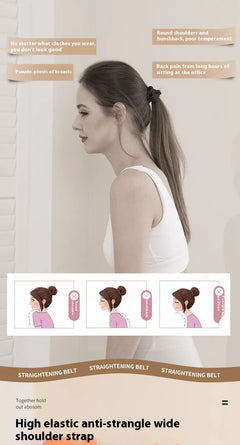 Woman wearing posture corrector belt for back pain relief and shoulder alignment