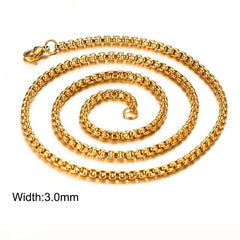 Gold box chain necklace, 3.0mm width, elegant and durable for everyday wear