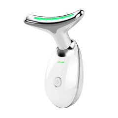 White facial massager with green LED lights, EMS and heat settings for skincare